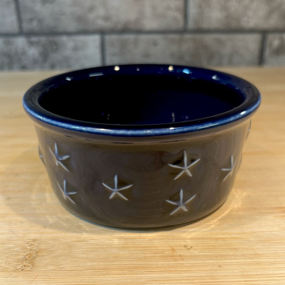 Longaberger Pottery USA Cobalt Blue Bowl with Embossed Stars 4.5” x 2” Pre-owned